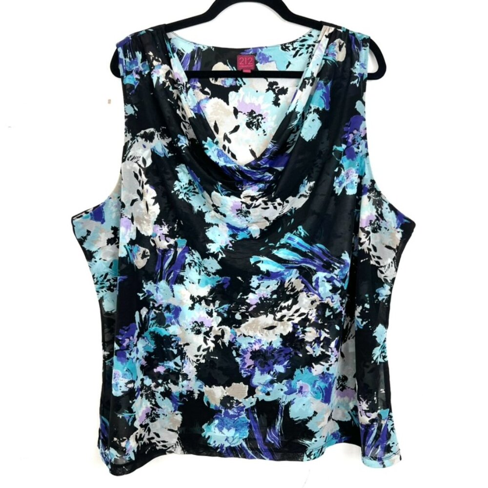 212 Collection Blue‎ Purple Black Print Cowl Neck Stretch Sleeveless Top 2X